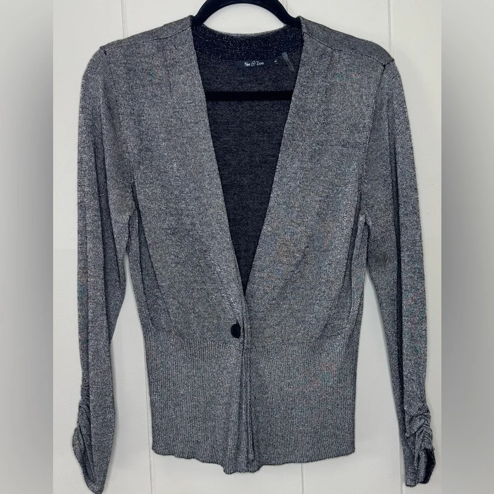 Nic & Zoe Metallic Stretch One Button Cardigan Sweater Womens Size Large